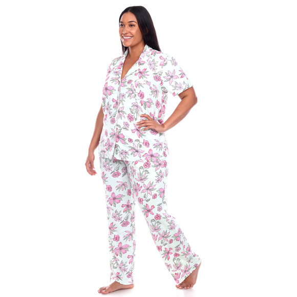 Plus Size Short Sleeve & Pants Tropical Pajama Set - Picture 3 of 4